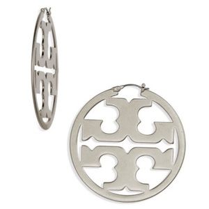 TORY BURCH • Silver Miller Logo Hoop Earrings